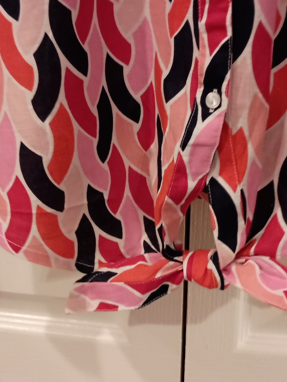 Charter Club Pink Multi Wave-Print Tie-Front Button Shirt - Picture 5 of 10